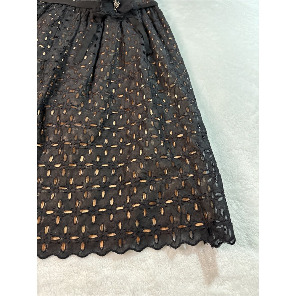 Laundry Shelli Segal Dress Womens Size 6 Black Eyelet Nude Lining Strappy - Picture 3 of 16